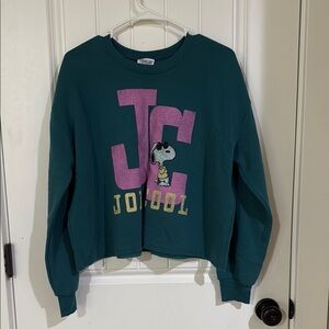 Peanuts Teal Sweatshirt with Pink and Gold Accents